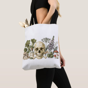 Vintage Poison Garden Skull Botanical Illustration Tote Bag
