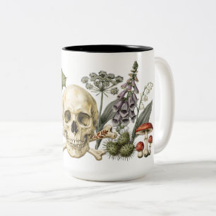 Vintage Poison Garden Skull Botanical Illustration Two-Tone Coffee Mug