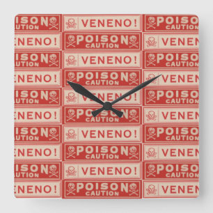 Vintage Poison Labels Square Wall Clock