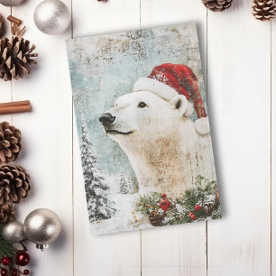 Vintage Polar Bear Christmas Winter Aged Decoupage Tissue Paper