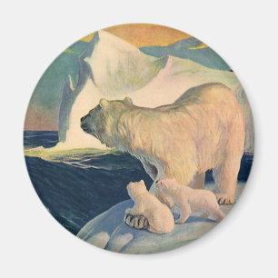 Vintage Polar Bears on Iceberg, Wild Arctic Animal Magnet