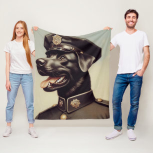 Vintage Police Dog Painting Fleece Blanket