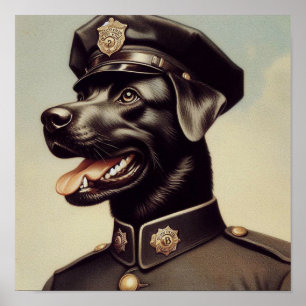 Vintage Police Dog Painting Poster