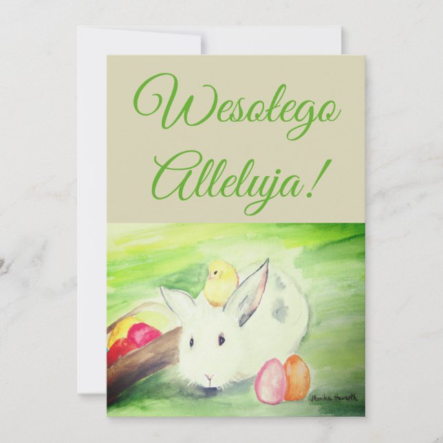 Vintage Polish Easter Bunny Eggs Invitation (Front)