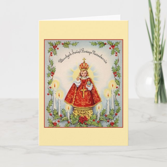 Vintage Polish Infant of Prague Christmas Card (Front)