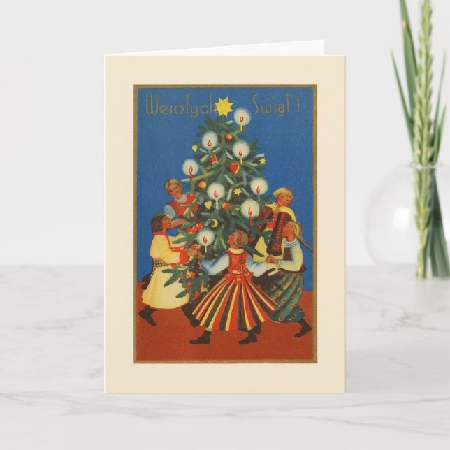 Vintage Polish Wesołych Świąt Christmas Card (Front)