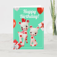 Vintage Polka Dot Deer Kitsch Retro Birthday Card