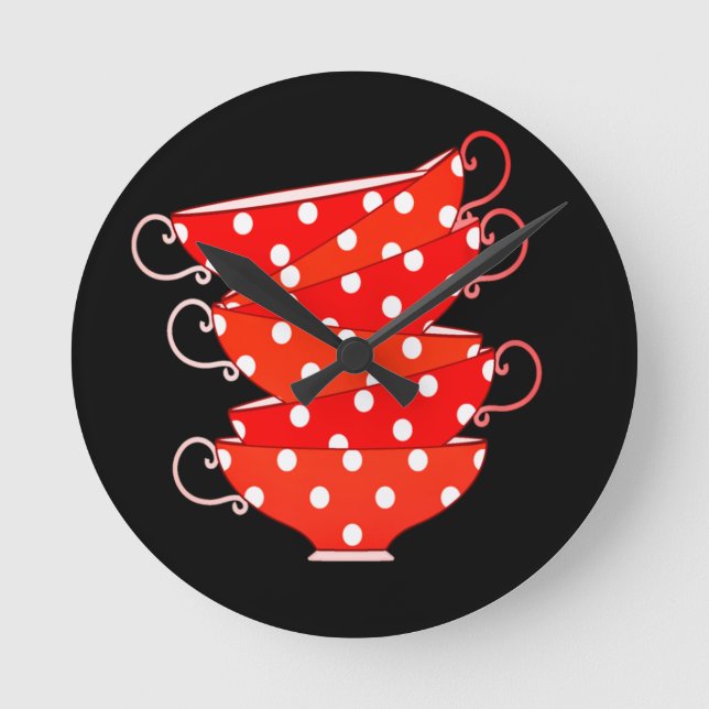 Vintage polka dot teacup round clock (Front)