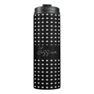 Vintage Polka Dots Black Grey Colour Retro Name Thermal Tumbler