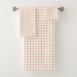 Vintage Polka Dots Pattern in Pink and Cream Bath Towel Set