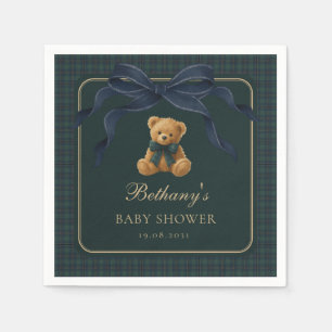 Vintage Polo Plaid Teddy Bear Navy Green Napkin