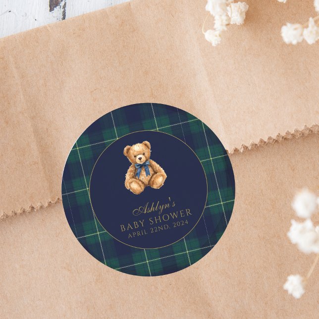 Vintage Polo Teddy Bear Baby Shower Round Sticker (Creator Uploaded)