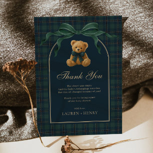 Vintage Polo Teddy Bear Boy Baby Shower Thank You Card