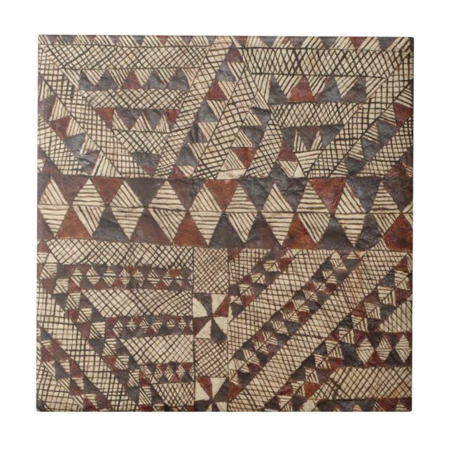 Vintage Polynesian Tapa Cloth Pattern Diamond  Ceramic Tile (Front)