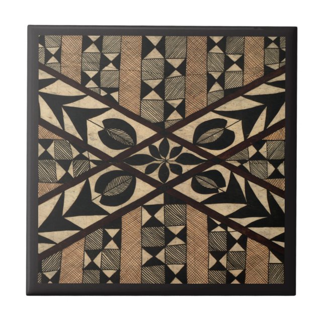 Vintage Polynesian Tiki Tapa Pattern Leaf Ceramic Tile (Front)