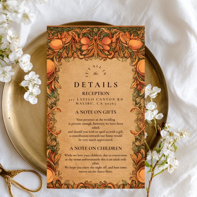 Vintage Pomegranate Art Nouveau Wedding Enclosure Card (Creator Uploaded)