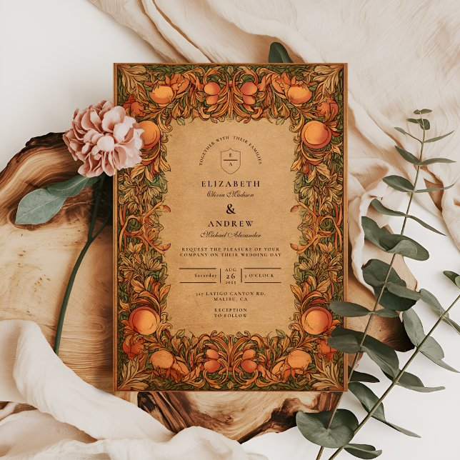 Vintage Pomegranate Art Nouveau Wedding Invitation (Creator Uploaded)