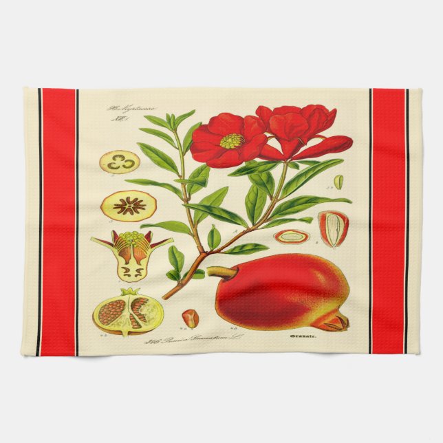 Vintage Pomegranate Print Tea Towel (Horizontal)
