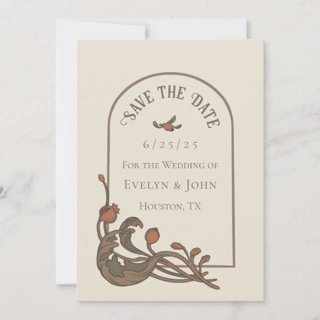 Vintage Pomegranate Save the Date card (Front)