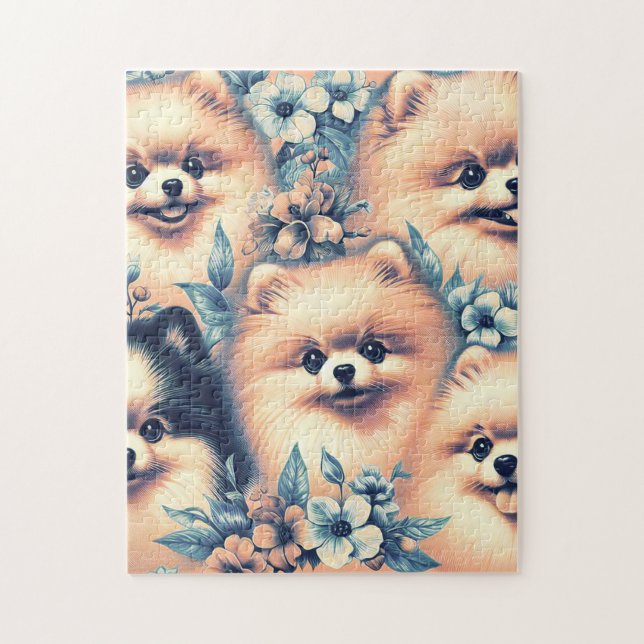 Vintage Pomeranian Dog Illustration Jigsaw Puzzle (Vertical)