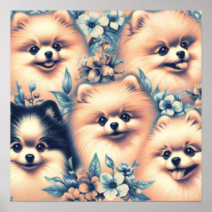 Vintage Pomeranian Dog Illustration Poster