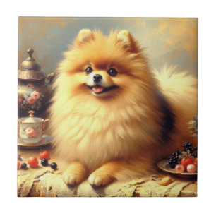 Vintage Pomeranian Dog Painting Ceramic Tile
