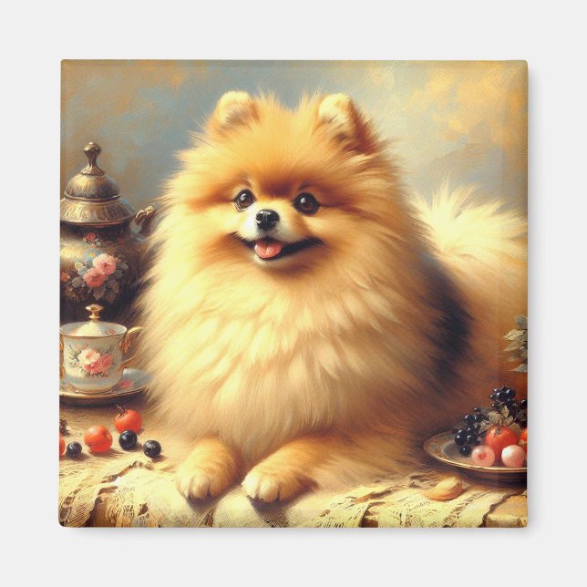 Vintage Pomeranian Dog Painting Magnet (Front)
