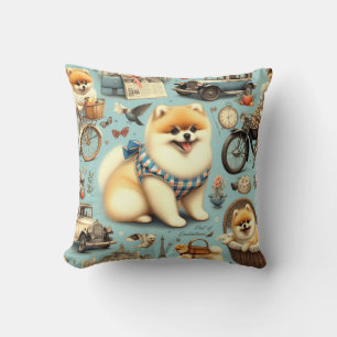 Vintage Pomeranian Seamless Illustration Cushion