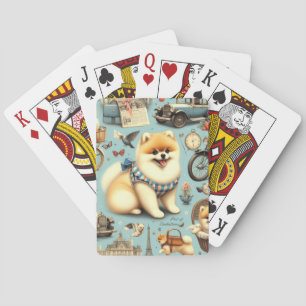Vintage Pomeranian Seamless Illustration Playing Cards