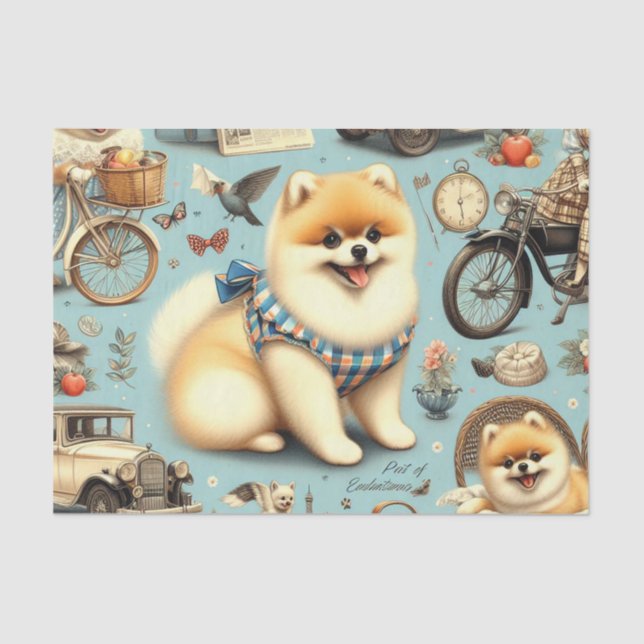 Vintage Pomeranian Seamless Illustration Tissue Paper (Front)