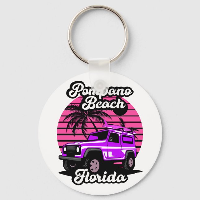 Vintage Pompano Beach Florida Key Ring (Front)