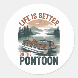 Vintage Pontoon Captain Pontoon Boat Vacation Summ Classic Round Sticker