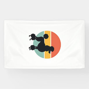 Vintage Poodle Sunset Retro Dog Silhouette Circle Banner