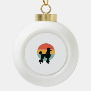 Vintage Poodle Sunset Retro Dog Silhouette Circle Ceramic Ball Christmas Ornament