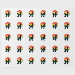 Vintage Poodle Sunset Retro Dog Silhouette Circle  Wrapping Paper