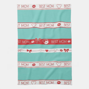 Vintage Pop Art Best Mum Love Pattern Tea Towel