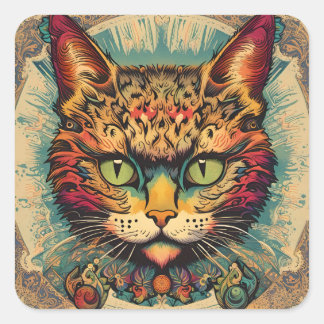 Vintage Pop Art Louis Wain Retro Style Square Sticker