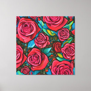 Vintage Pop Art Pattern Roses Flowers Art Design Canvas Print