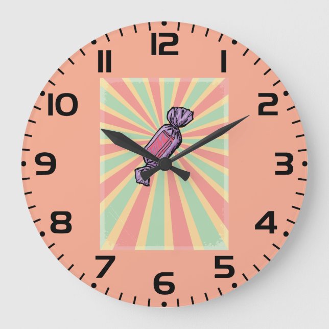 Vintage Pop Art Wrapped Candy Large Clock (Front)