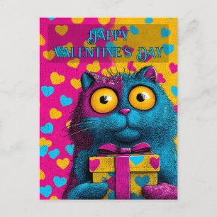 Vintage Pop Cat Valentine`s Day Postcard