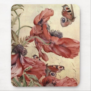 Vintage Poppies and Butterflies Mouse Pad