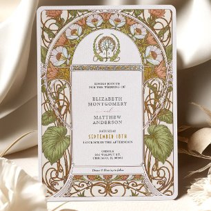 Vintage Poppies Art Nouveau Wedding Invitation