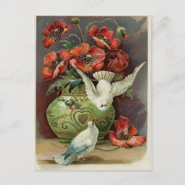 Vintage Poppies & Birds Postcard (Front)