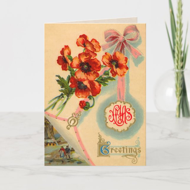 Vintage Poppies Christmas Card (Front)