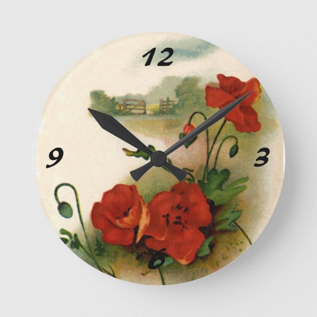 Vintage Poppies Wall Clock (Front)