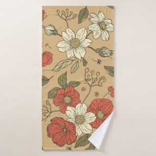 Vintage poppy and daisy flower seamless garden pat bath towel