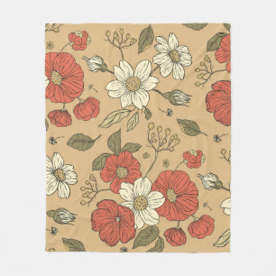 Vintage poppy and daisy flower seamless garden pat fleece blanket