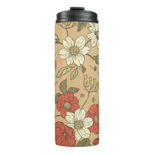 Vintage poppy and daisy flower seamless garden pat thermal tumbler