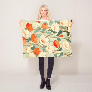 Vintage Poppy Blossom Fleece Blanket