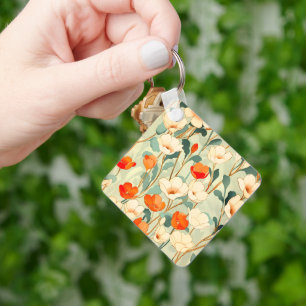 Vintage Poppy Blossom Key Ring